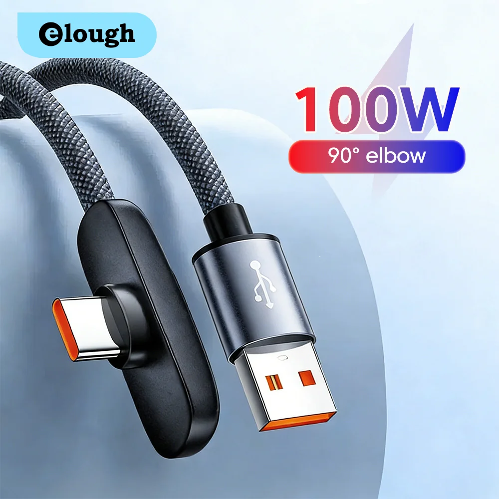 Charge rapide USB vers Type C 100W 90 °   Câble de données coudé USB-C PD Super Charge pour jeux, compatible Samsung S23 S22 Huawei POCO Realme