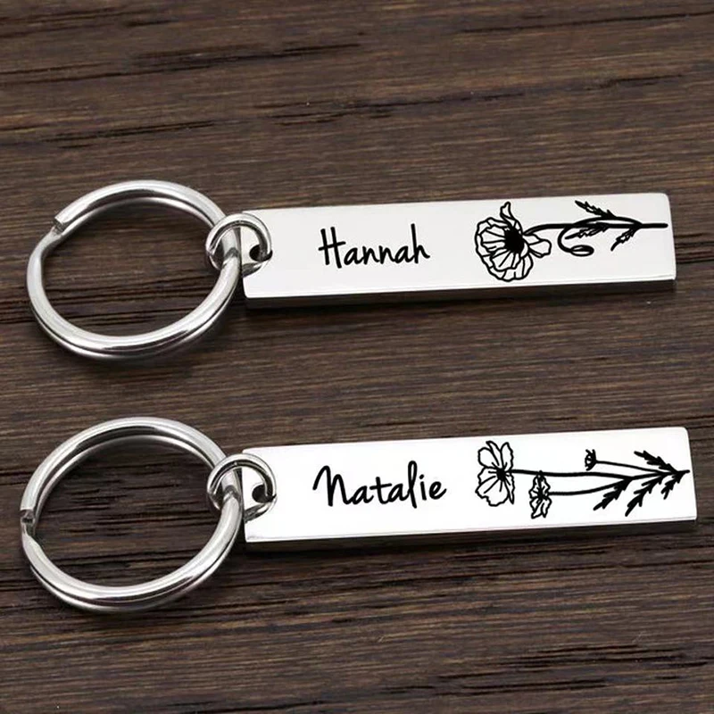 

Custom Name Keychain 12 Months Birthday Key Chain Personalized Baby Stainless Steel Jewelry Key Ring Boyfriend Gift Wholesale