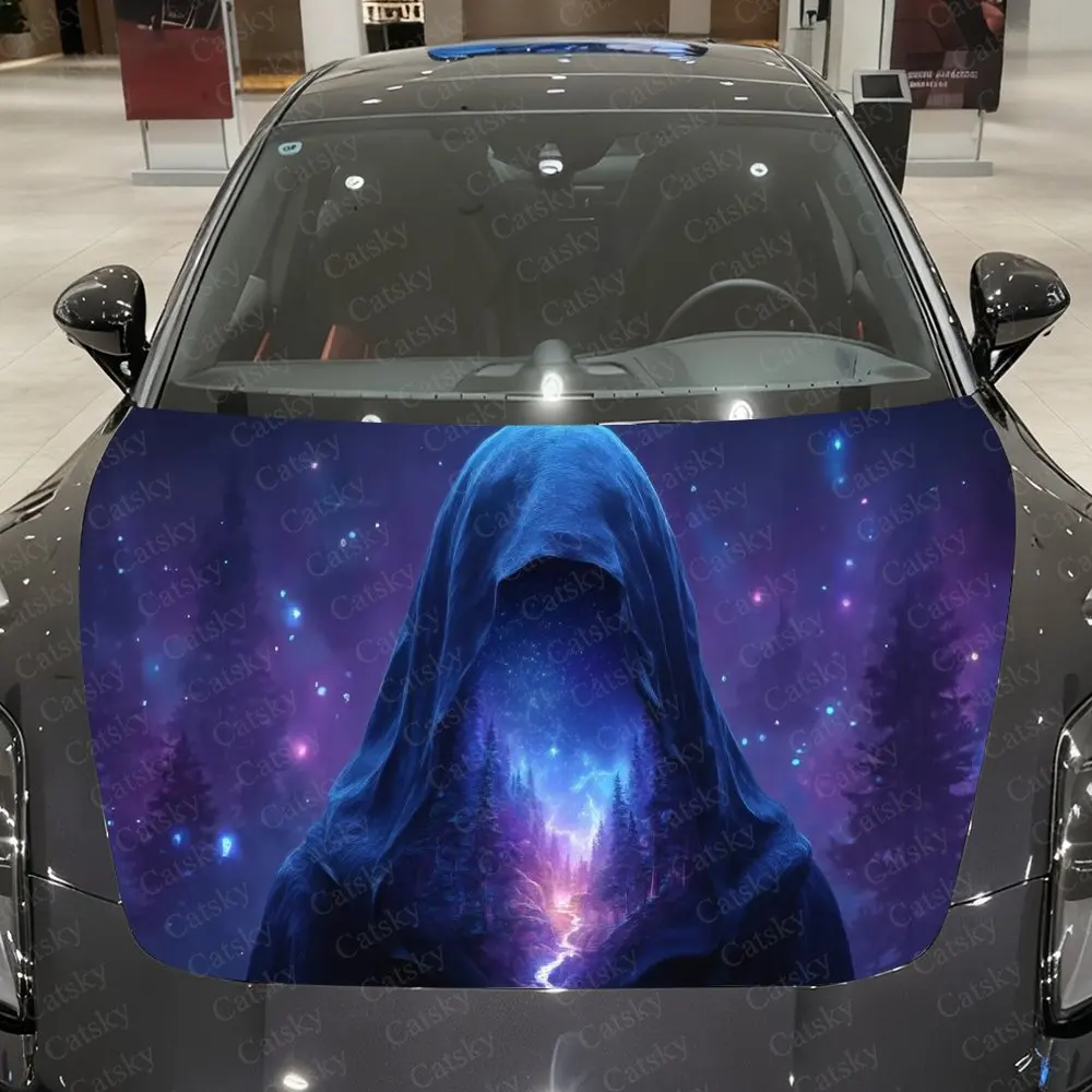 Star Dome Hidden Hood Car Vinyl Wrap, PVC Waterproof Car Hood Sticker, Self-Adhesive Scratch-Resistant Stickers for Engine Cover