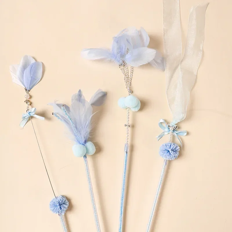 ベル,キャットダンサー,ペットのおもちゃ,咬傷に強い,羽のリボンが付いた面白い妖精の猫の杖