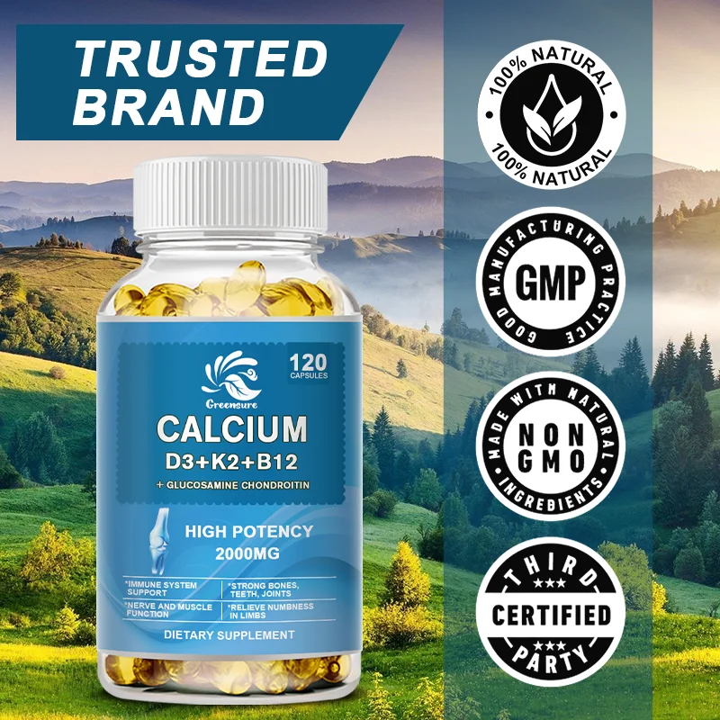 Calcium Vitamin D3 Plus with B12, K2 - High Potency Food-Based Immune Support, Bone Health & Mood Balance Supplement