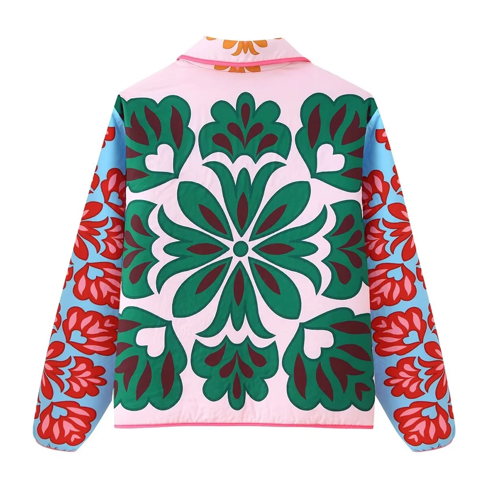 Herbst neue Damenbekleidung im europäischen und amerikanischen Stil, modisches Temperament, lässige Wärmepositionierung, bedruckte Baumwolljacke