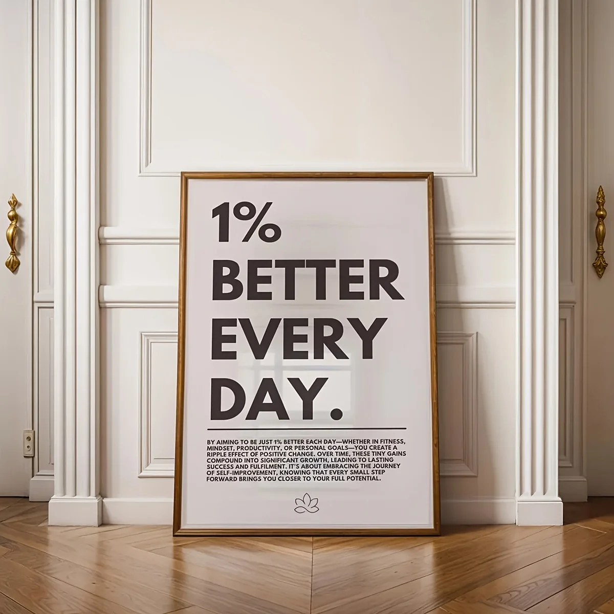 1% Improvement Every Day Motivational Poster - Modern Minimalist Black and White Canvas Art, Vintage Quote Reminder Poster