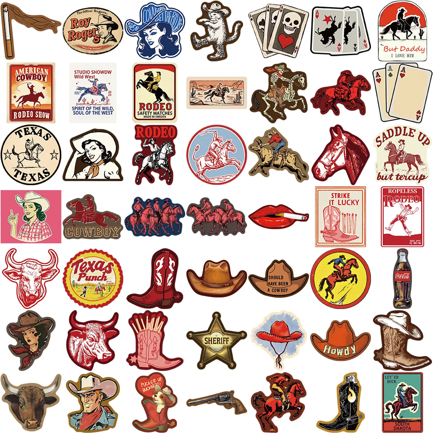 50/100 Pcs Red Western Cowboy Goth Style Doodle Stickers Removable DIY Game for Helmet Car Skateboard Suitcase Stroller Decals