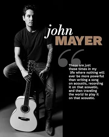 John Mayer holding a guitar. Text reads: Nothing is more powerful than writing a song on acoustic.