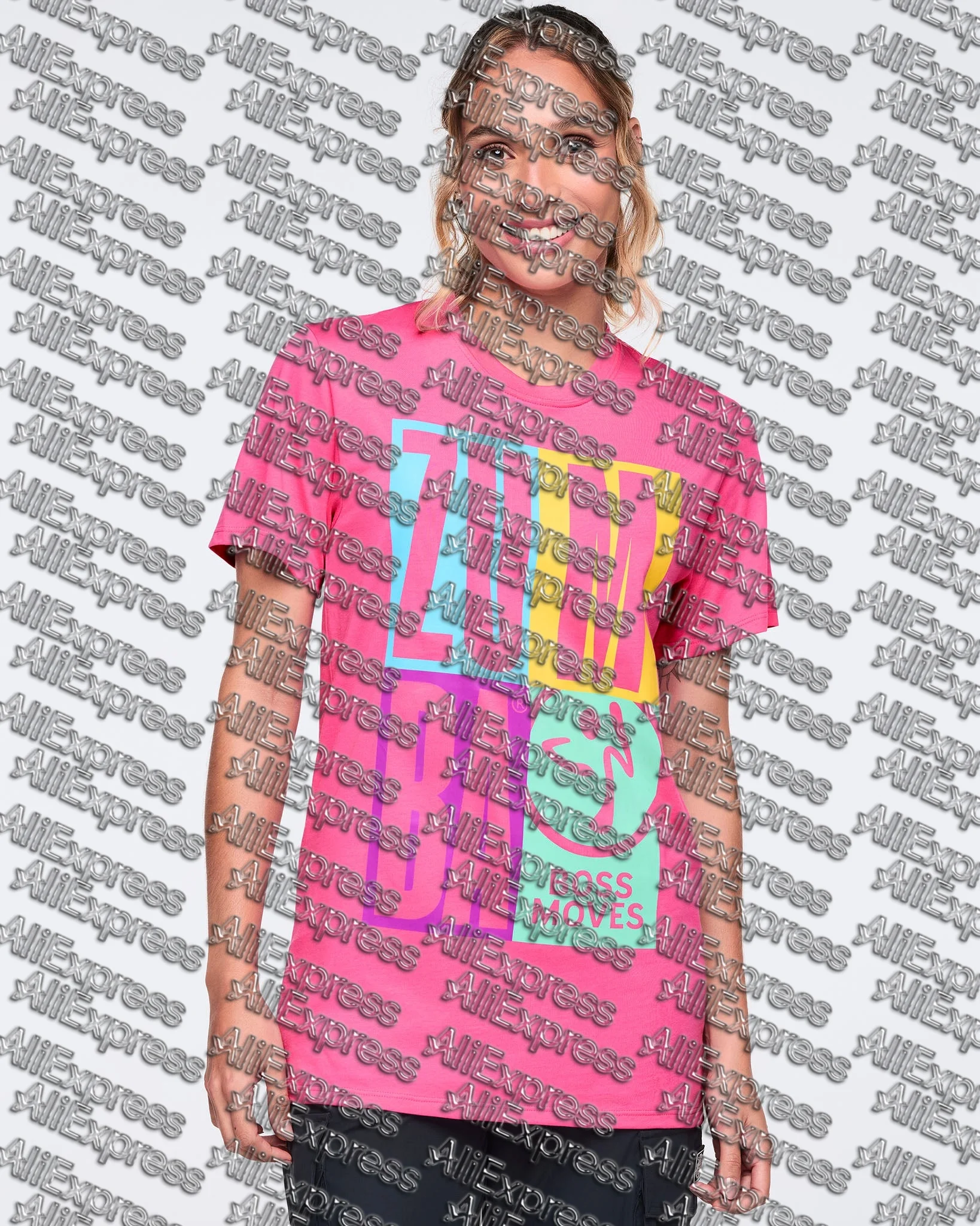 

2026 Fashion Latest ZWB Bose Moves Printed T-shirt Pink Vitality Summer Lady Loose Breathable Jumping Suit Aerobic Dance Top