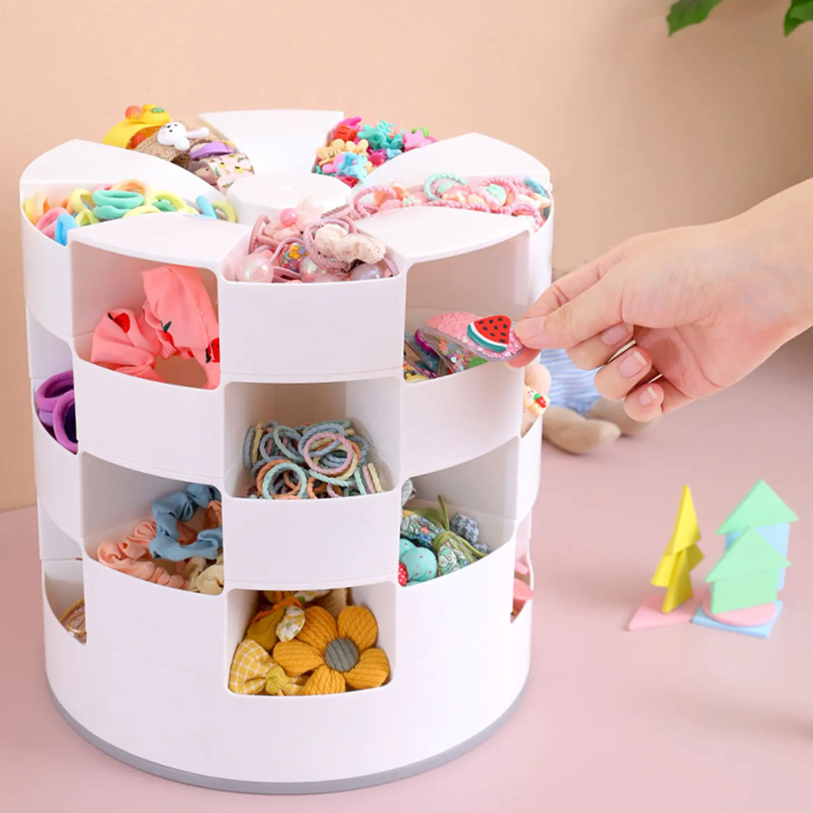 

Premium Lightweight Hair Accessories Organizer Box with Rotatable Multi-Grid Design for Hairpins Hair Ties Jewelry Storage White