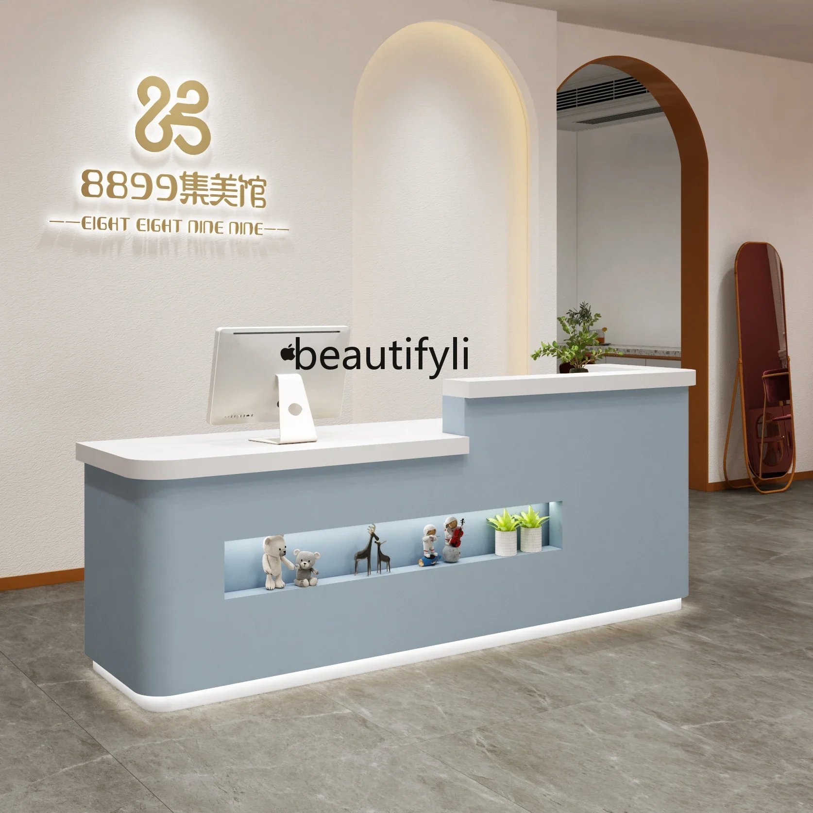 Beauty salon checkout page Bar counter Clothing store Commercial simple store Curved front desk