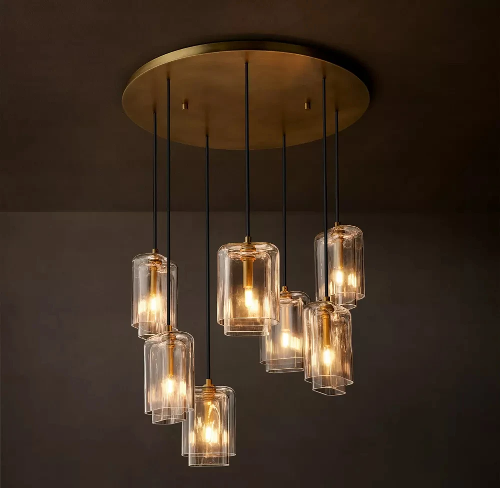 Round Glass Chandelier For Dining Living Room Lobby Hotel Bar French Glass Hanging Chandelier High Ceiling Pendant Lights