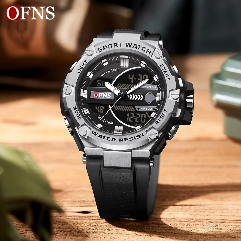 OFNS Hot sale Men's Electronic Watch Trend Outdoor Sports Military Glow Waterproof Chronograph  Alarm Clock Quartz Wristwatch