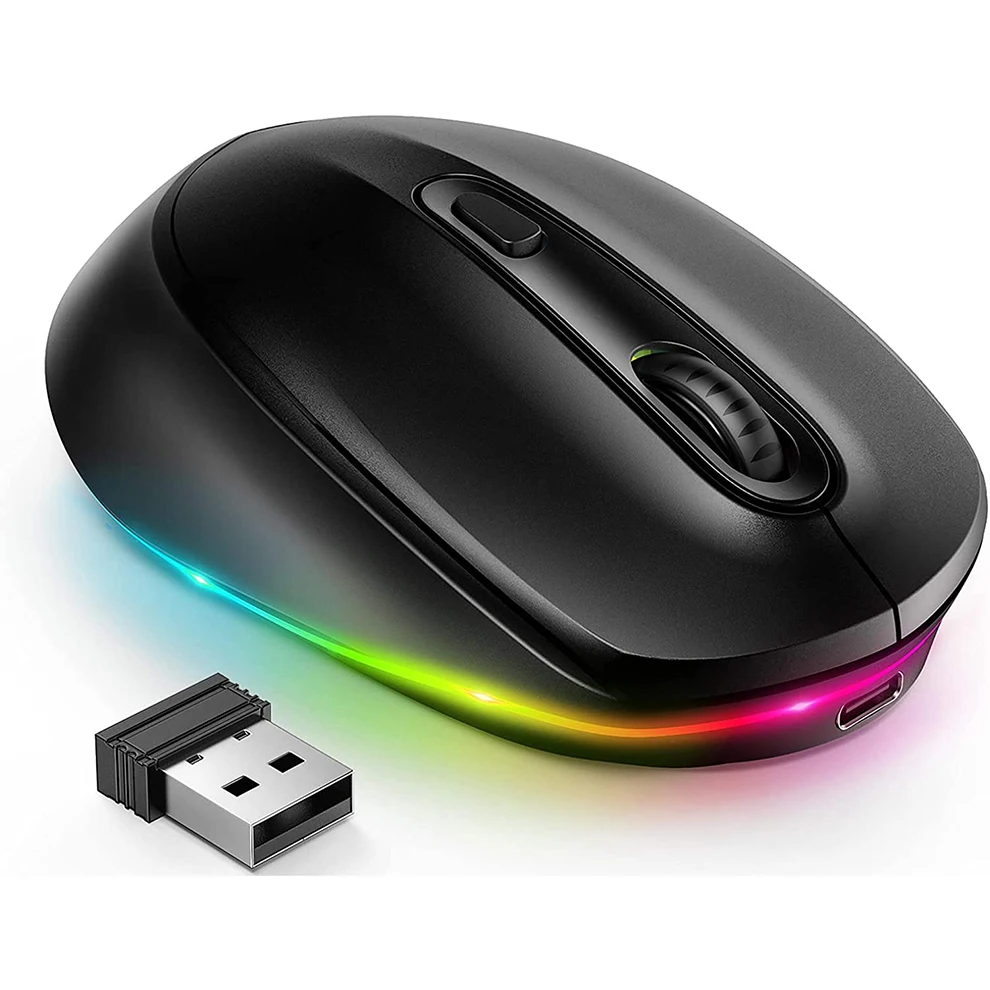 

Rechargeable Wireless RGB Mouse Quiet Click LED Rainbow Lights 2.4G Mice for Kids Chromebook Windows Mac PC Computer