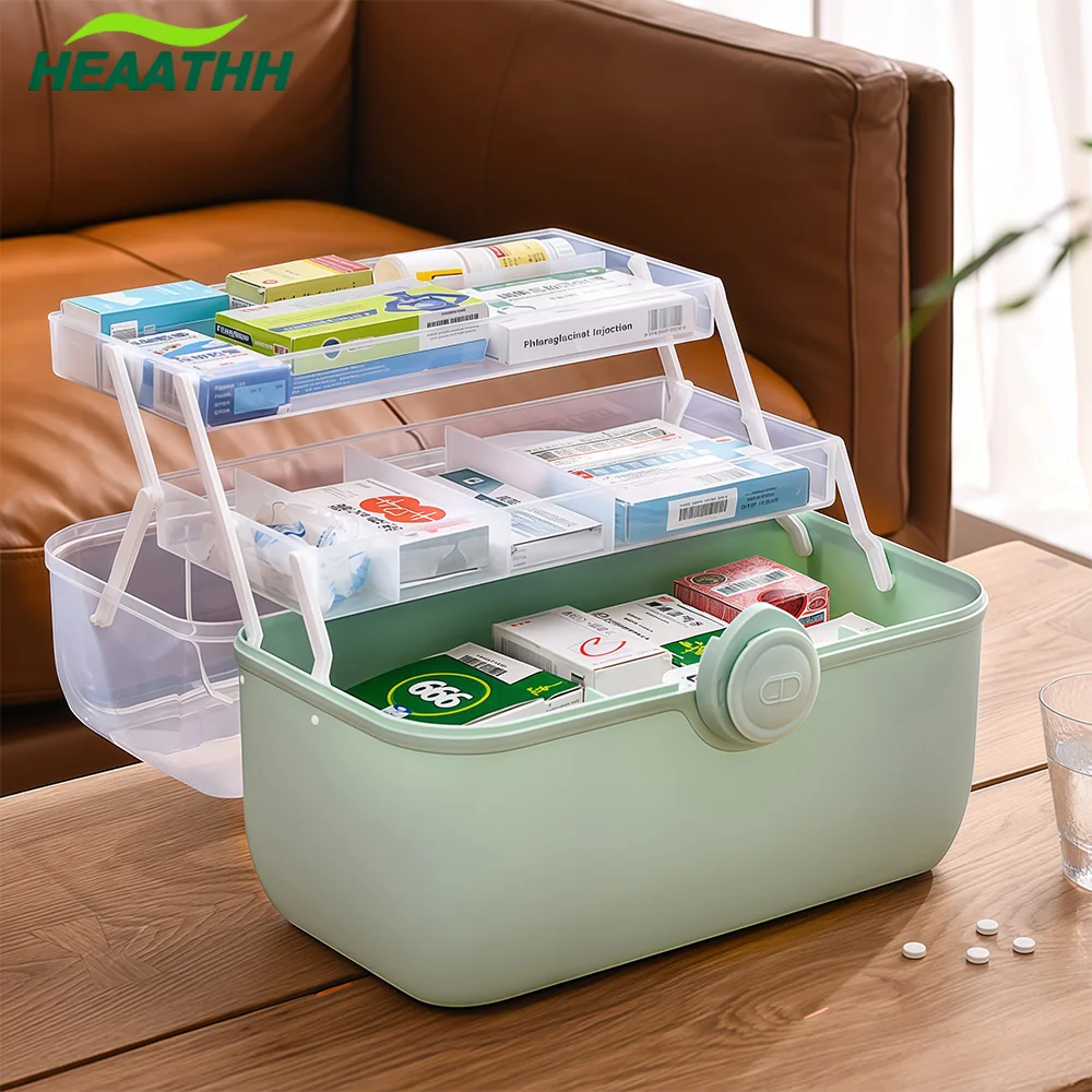 

Craft Box Organizer & Medicine Organizer Storage with 3 Layer,Multifunctional Plastic Sewing Organizers,Cute First aid Kit Empty