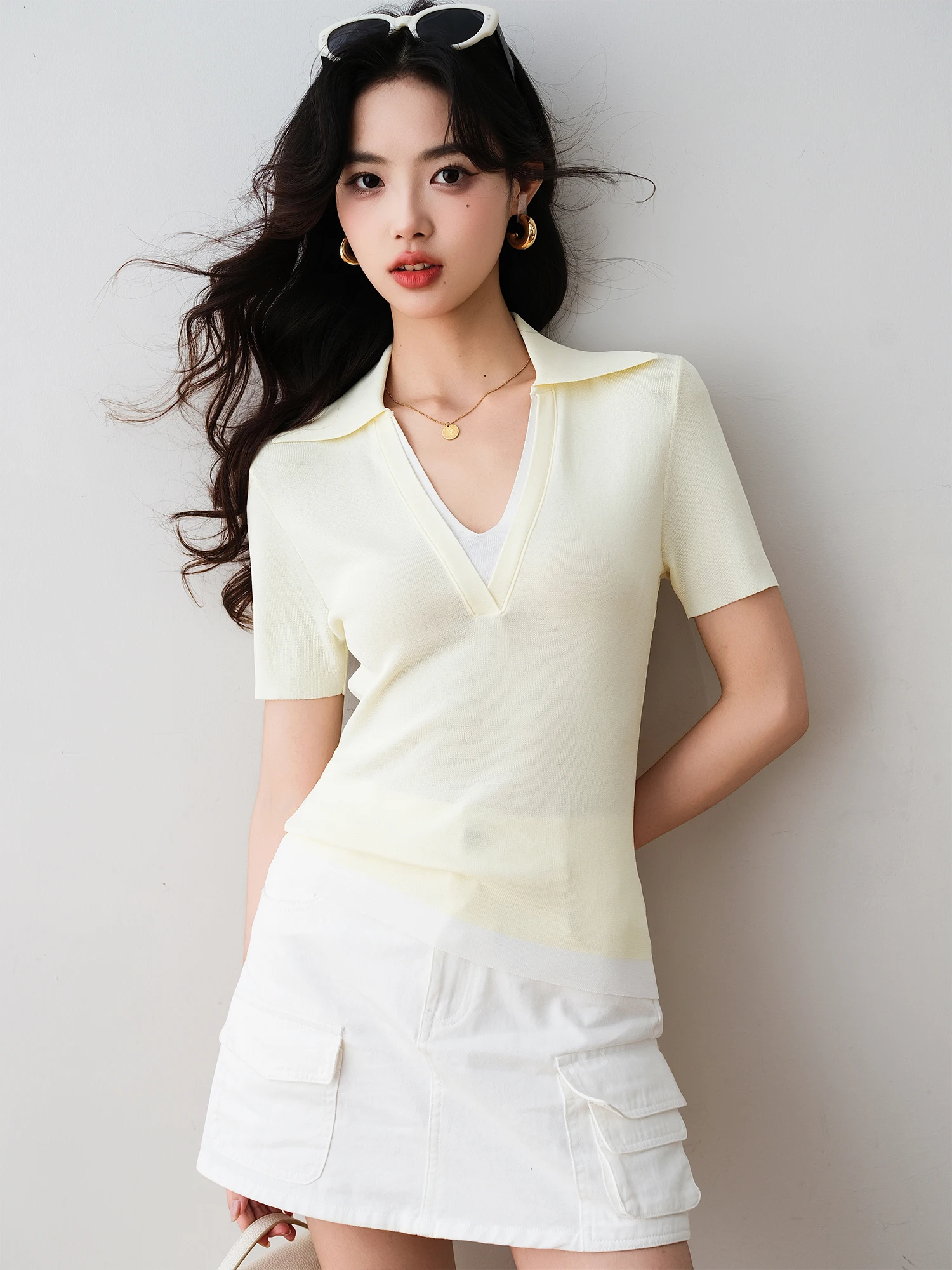 

Футболка Ronron Design Sensation Color Blo с воротником, приталенная, универсальная, летняя, новая, в корейском стиле, для повседневной носки, трикотажная...