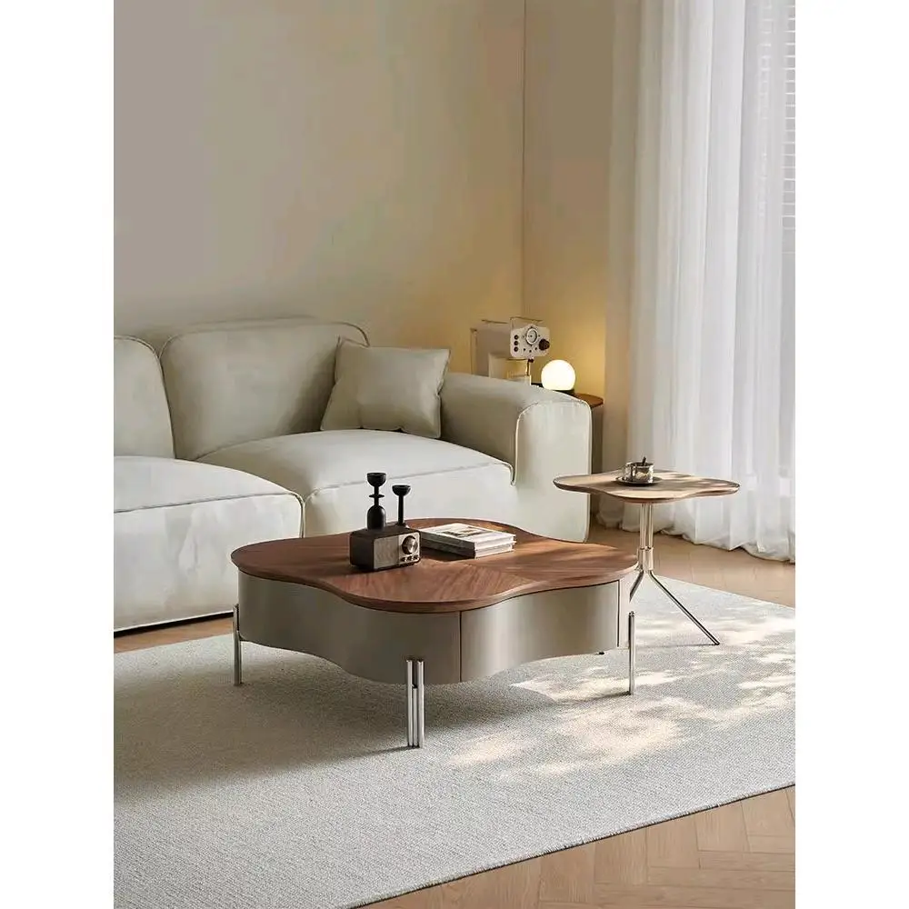 

Medieval cream wind special-shaped coffee table combination living room home modern minimalist designer petal shape