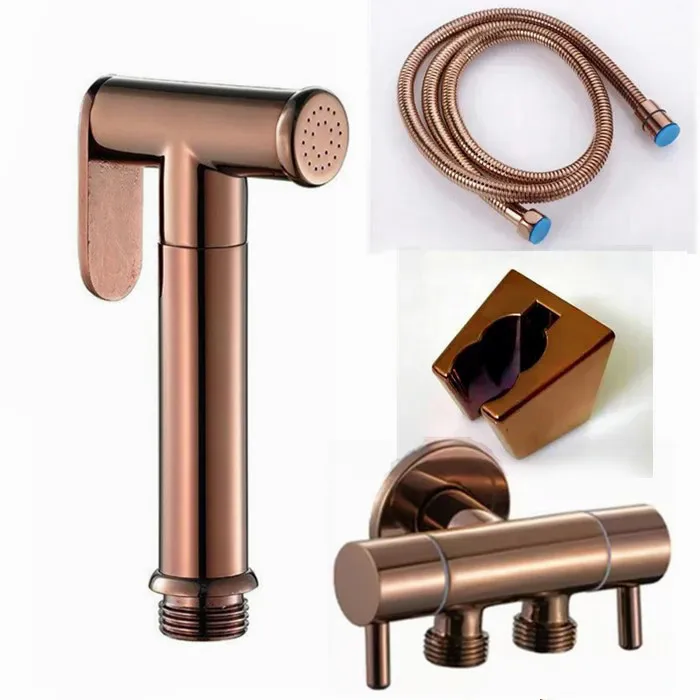 shine polish Rose Gold Hand Held Bidet Sprayer Stainless Steel Douche Kit Toilet Bidet Shattaf Copper Valve Jet Set sprayer head