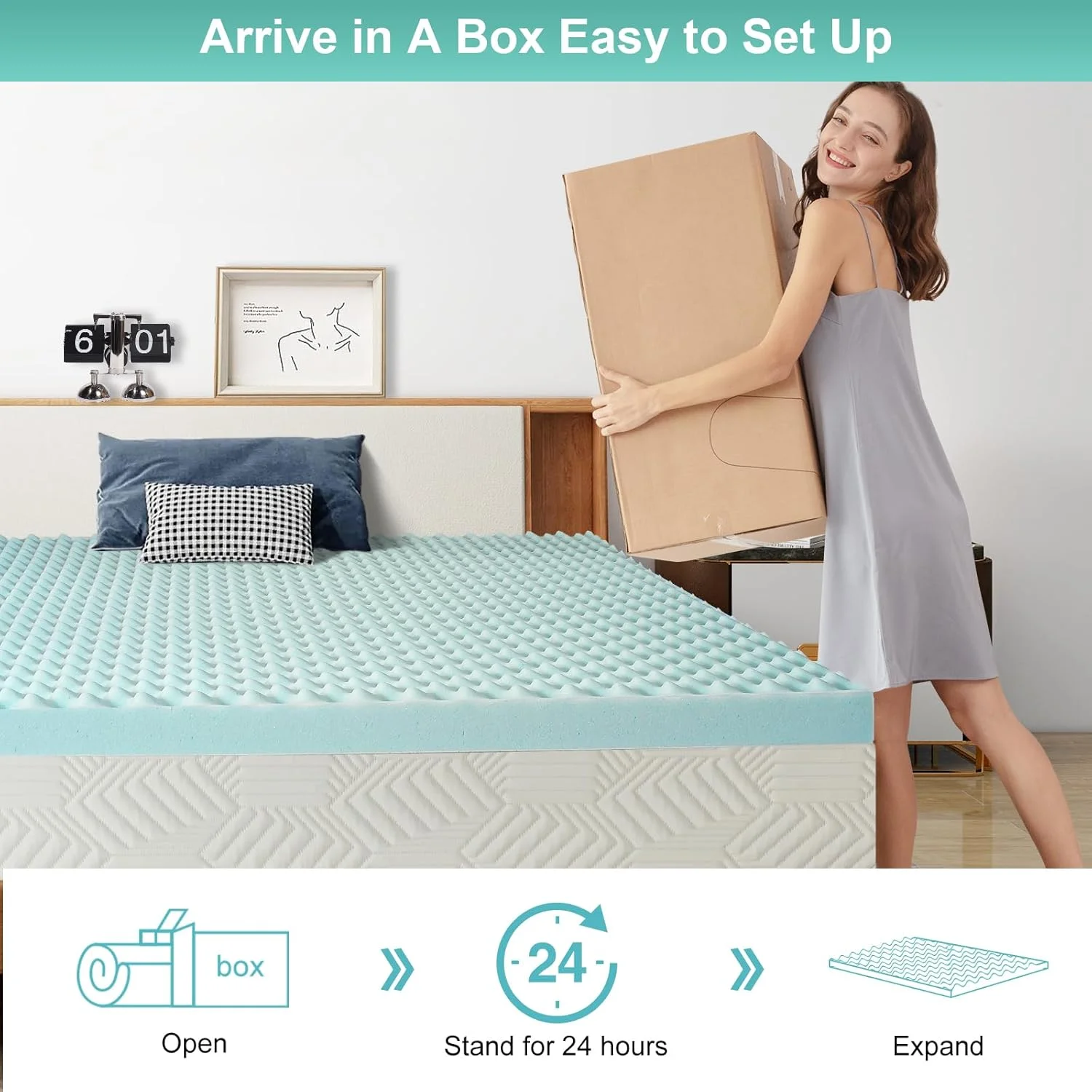 

2/3 Inch Memory Foam Mattress Pad Eggshell Gel Cooling Pad Breathable Comfort Back Pain Relief Soft Bed Liner Cover Storage