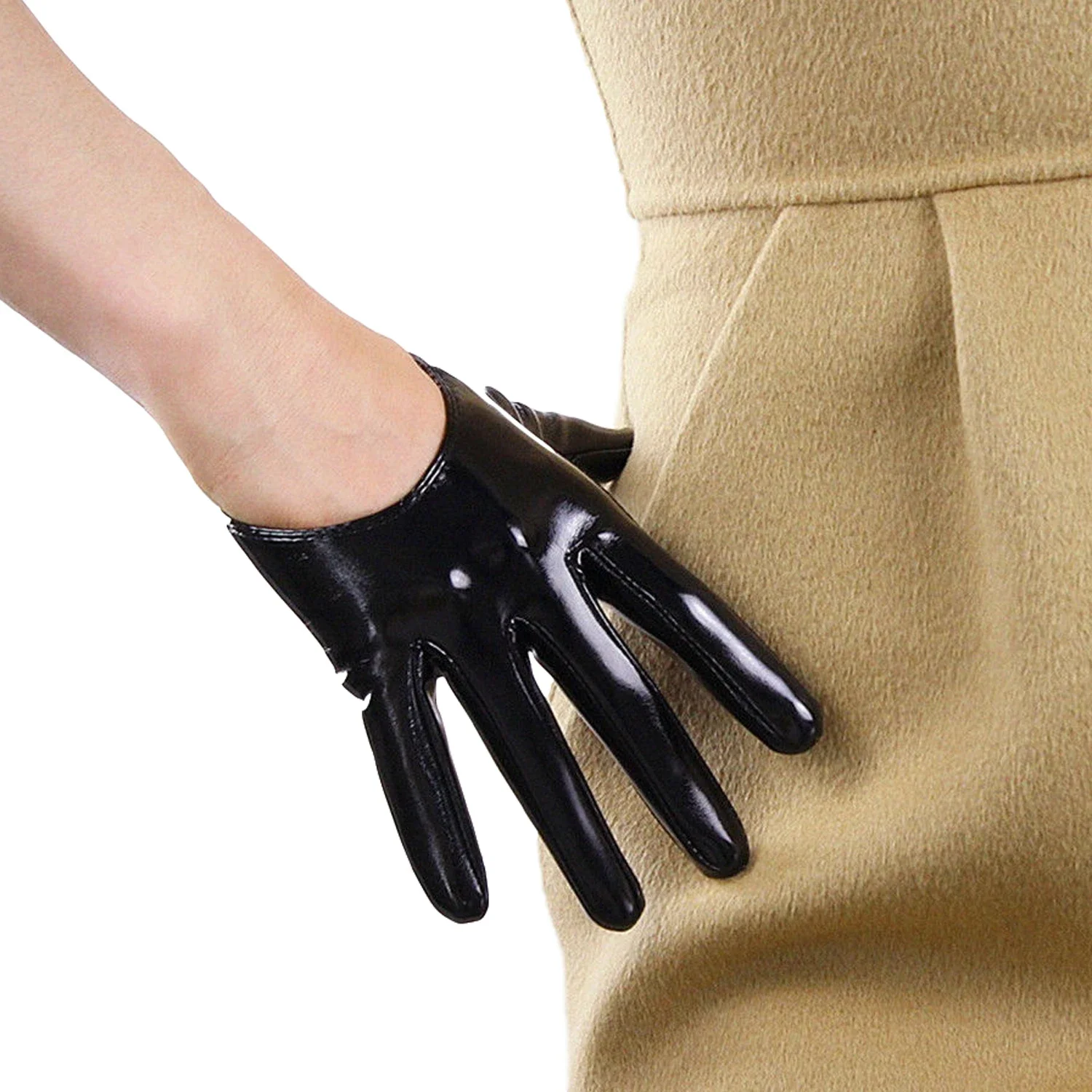dooway-5-luvas-femininas-extra-curtas-pretas-brilhantes-sem-forro-de-couro-sintetico-pu-luvas-de-fantasia-elegantes-com-dedos-inteiros