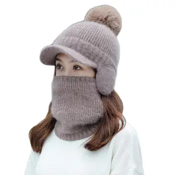 Kadın kızlar kış şapka eşarp Set kalın sıcak tutmak 2 parça Set katı Earflaps rüzgar geçirmez rahat