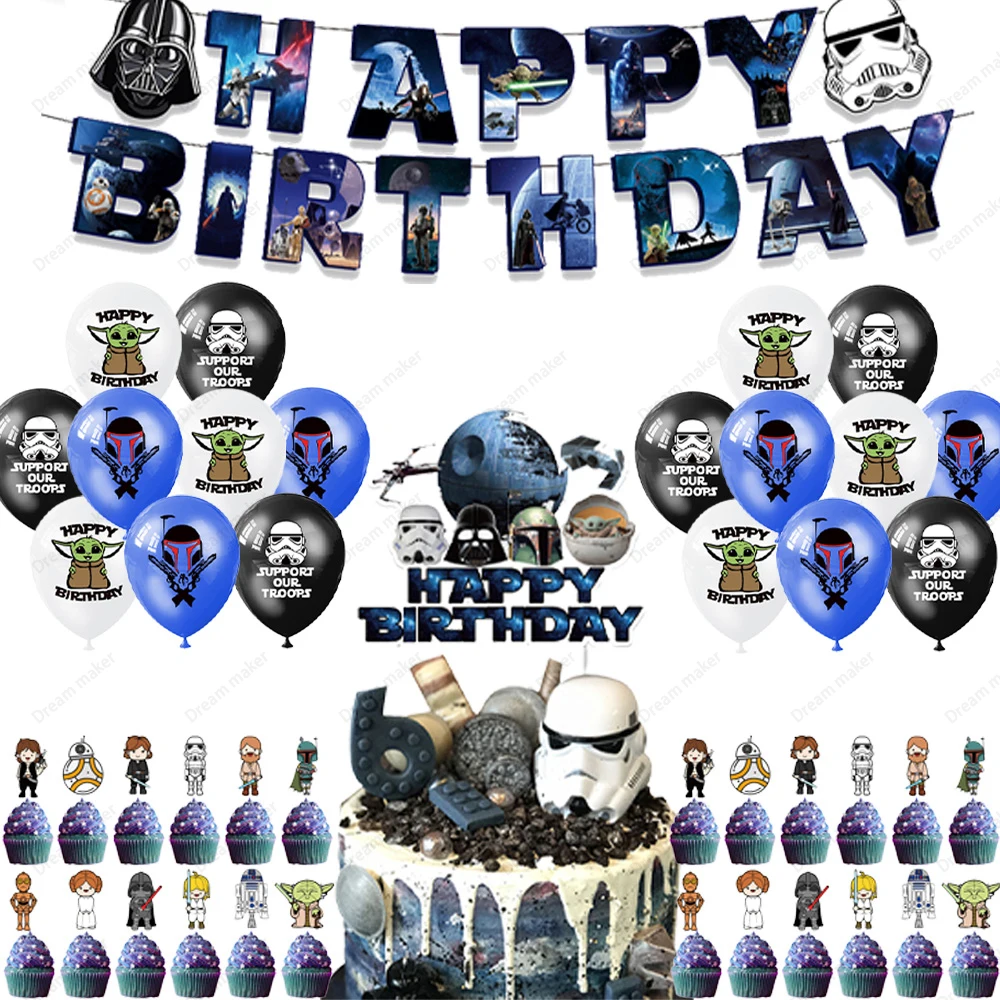 Star Wars Geburtstagsdekorationen Partyzubehör Teller Becher Servietten Geburtstagsbanner Luftballons Beliebte Cartoon-Themen-Geburtstagsparty – Detail 4