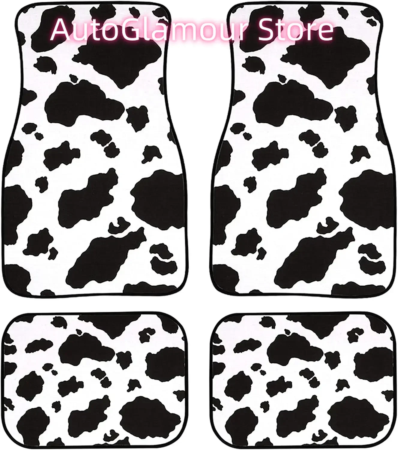 Dreaweet Cow Animal Print Car Floor Mats 4 Piece Premium Quality Carpets Non Slip Protection Passenger Seat and Rear Floor Mats