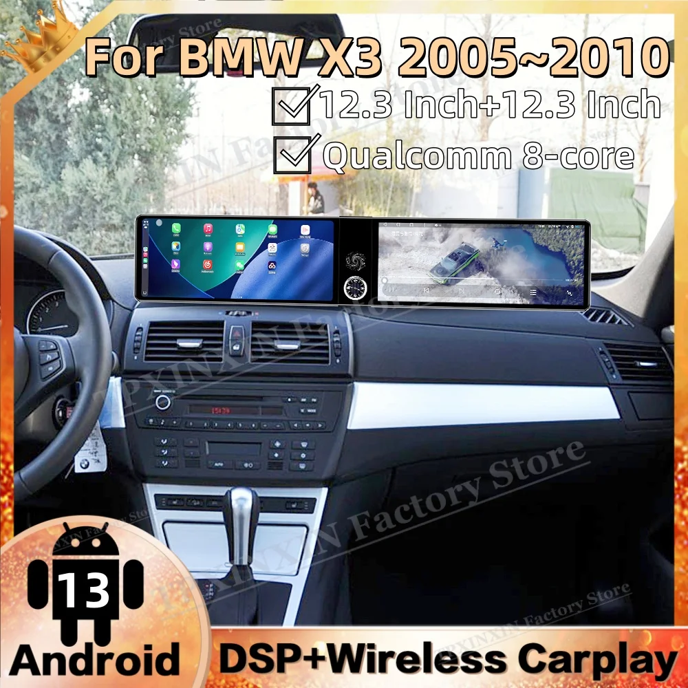 

8-ядерная мультимедийная система Android 13 для BMW X3 2005-2010 с GPS-навигацией, беспроводным CarPlay, Mirror Link и IPS-экраном