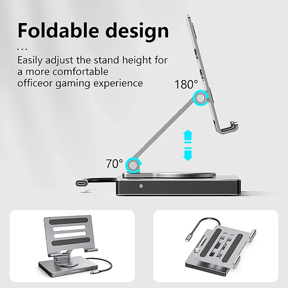 Imagem -05 - tipo c Docking Station Liga de Alumínio Suporte para Laptop Usb3.0 pd Rj45 Hdmi Usb Hub em Adaptador Dock para Laptop Tablet 4k 60hz