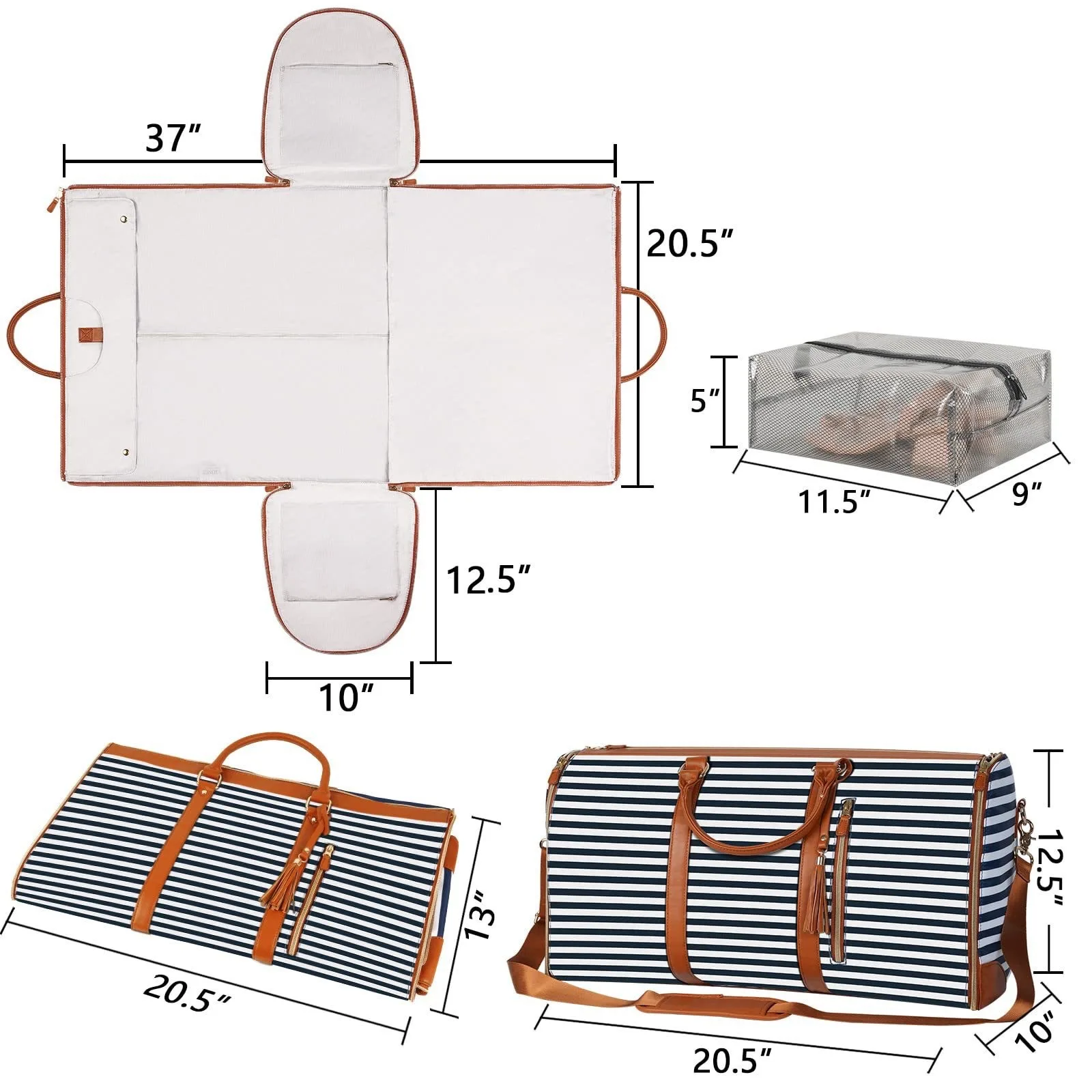Sac à vêtements de voyage, sac à bagages à main avec compartiment à chaussures, sac de voyage pour costume convertible 2 en 1, 60 litres, 80 litres