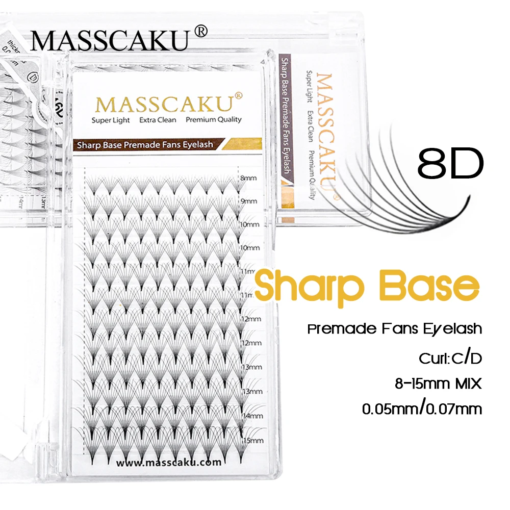 

MASSCAKU 6D 8D 10D 12D 14D Sharp Narrow Stem Premade Fans Lash C/D Curl Fluffy False Mink Thin Pointy Makeup Eyelash Extension