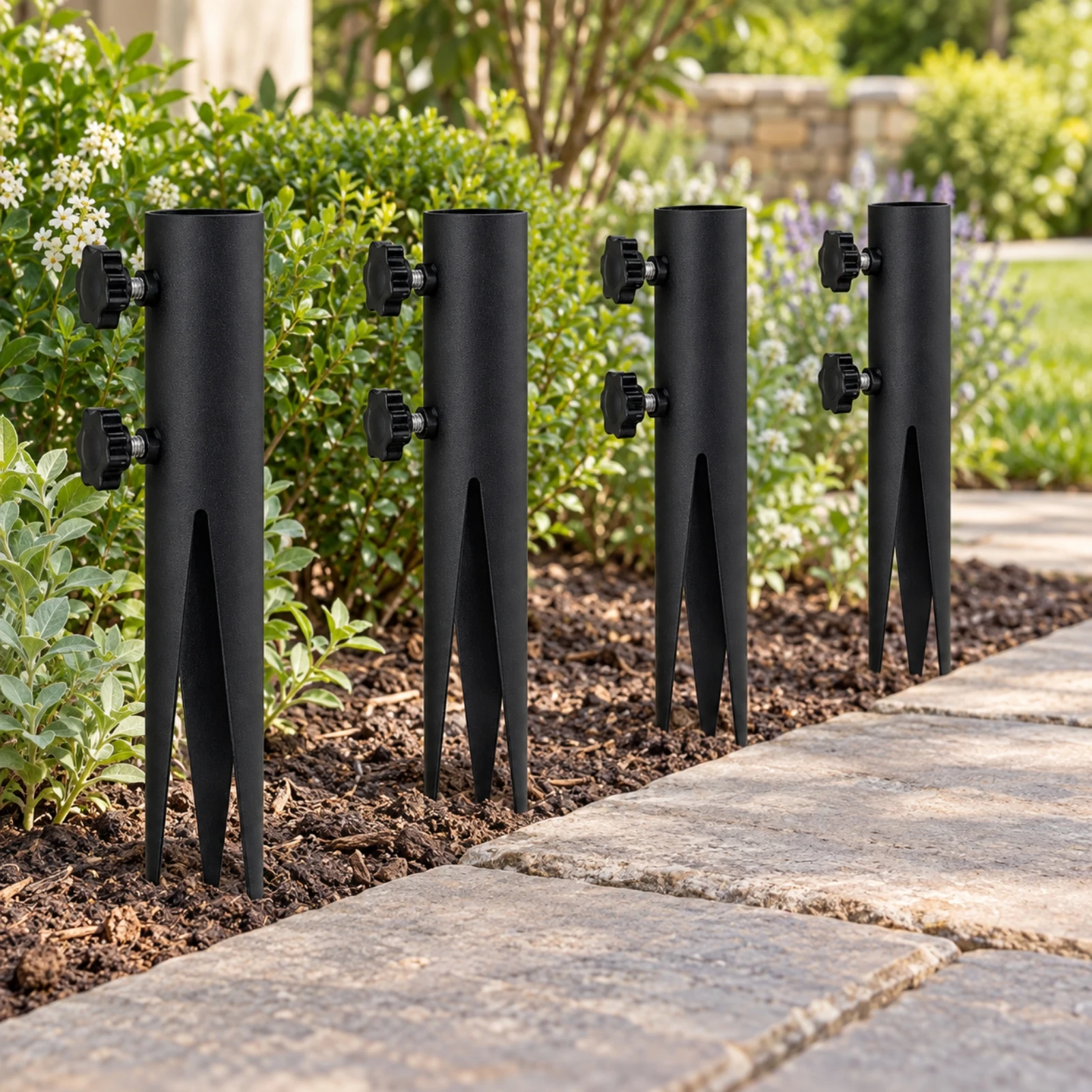 4 Pieces Post Anchor Sturdy Adjustable Torch Pole Ground Stake Ground Stake with Tightening Knobs Versatile