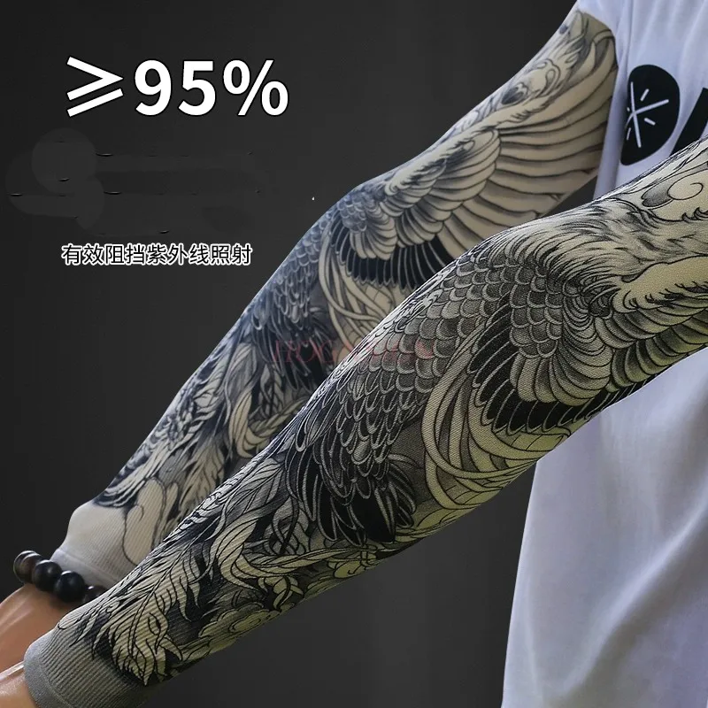 2pcs Summer mountain climbing practice car sun protection gloves, arm tattoos, ice silk sleeves