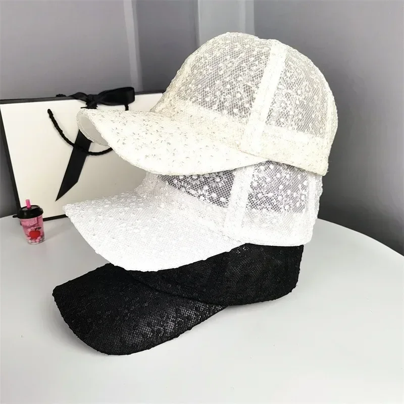 Topi bisbol payet renda tipis wanita, topi Snapback wanita payet renda tipis Serba Guna, topi bebek bersirkulasi udara, Jala, nyaman