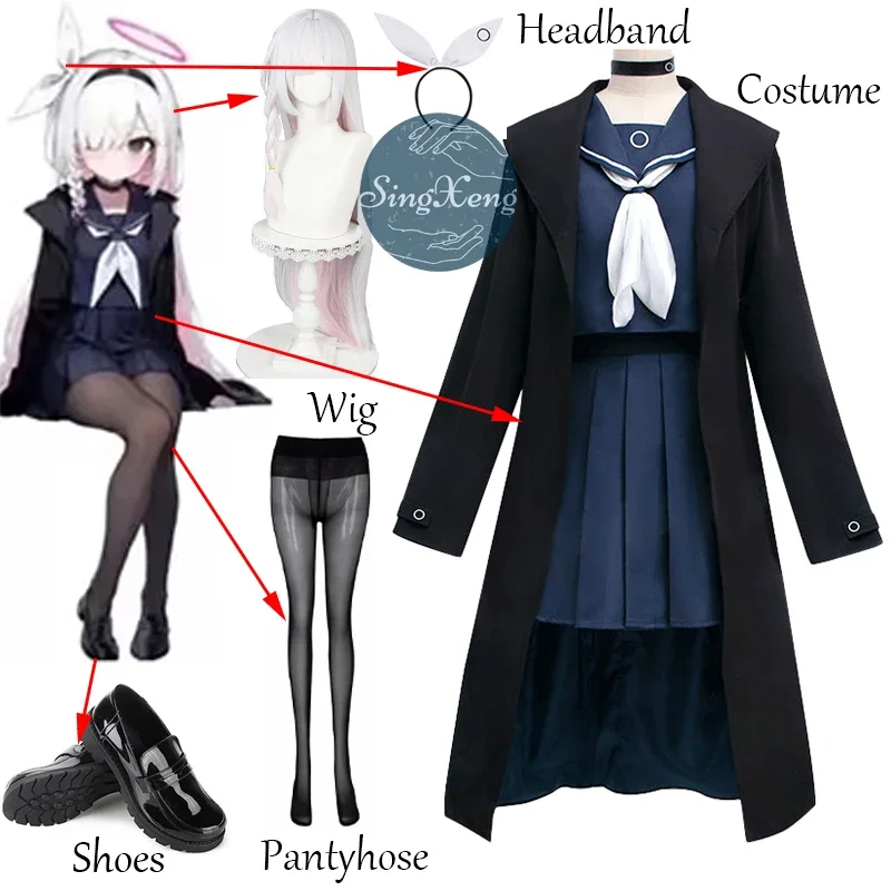SingXeng gioco Blue Archive Purana Costume Cosplay Black Arona JK Trench lungo donna gonna marinaio vestito parrucca scarpe personalizza