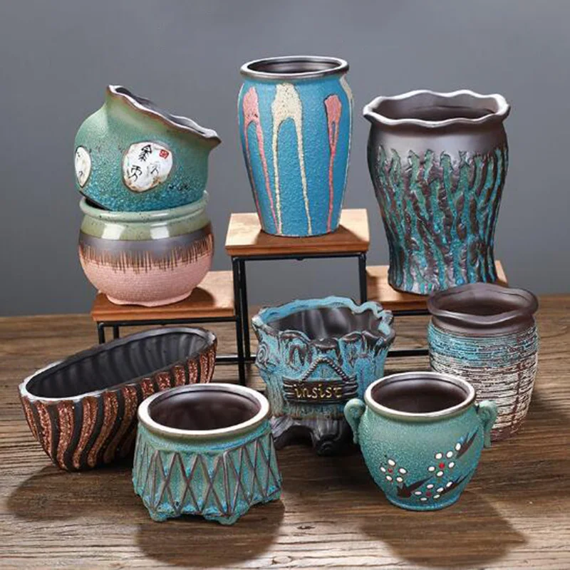 Creative Succulent Flowerpot Green Plant Vase Planter Bonsai Pot Macetas Office Desktop Ornaments Ceramic Crafts Garden Art