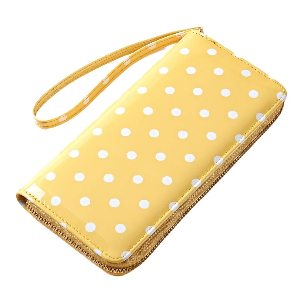Polka Dot Pattern Polka Dot Wallet Smooth Surface Multiple Card Slots Clutch Wallet Zip Around Closure Detachable Wrist Strap