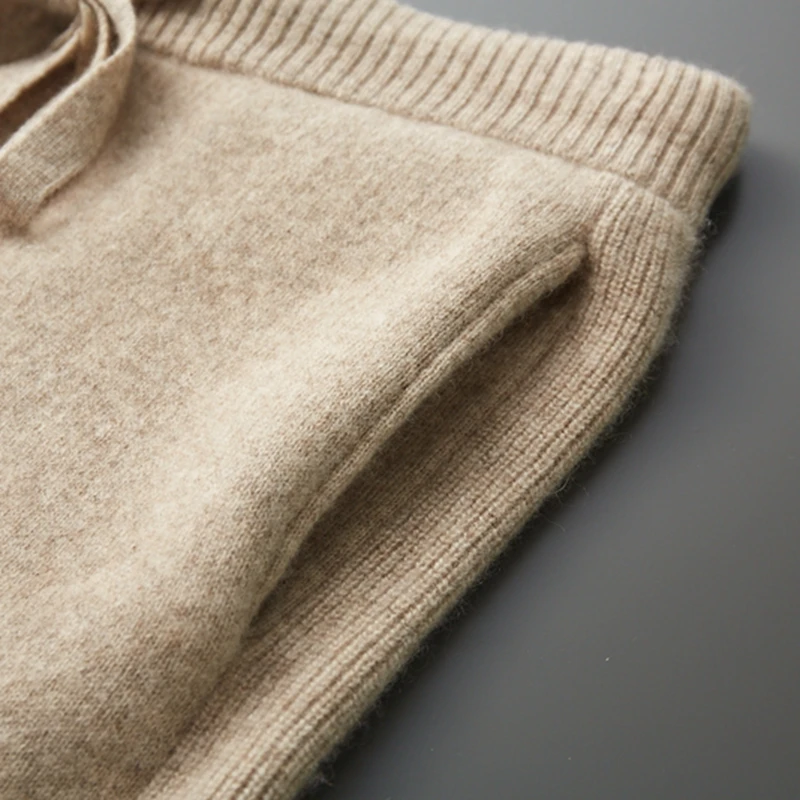 Otoño/Invierno, suéter para hombre, traje con capucha, jersey con cremallera, pantalones, ropa informal gruesa y cálida, 100% de punto de Cachemira, pantalones, Tops