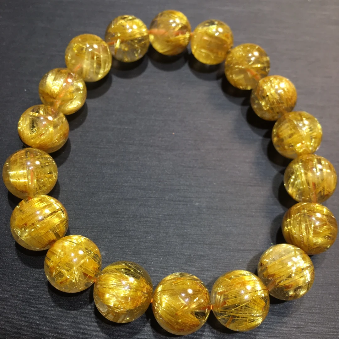 

11mm Natural Gold Rutilated Quartz Bracelet For Women Lady Men Gift Healing Crystal Round Beads Gemstone Strands Jewelry AAAAA