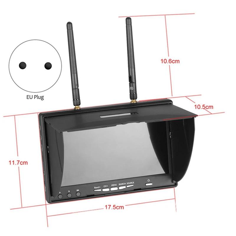 5.8G Monitor FPV 7 Cal monitora ekran LCD 800x480 40CH wbudowany podwójny odbiornik do dron zdalnie sterowany FPV quadcoptera łatwy w użyciu wtyczka