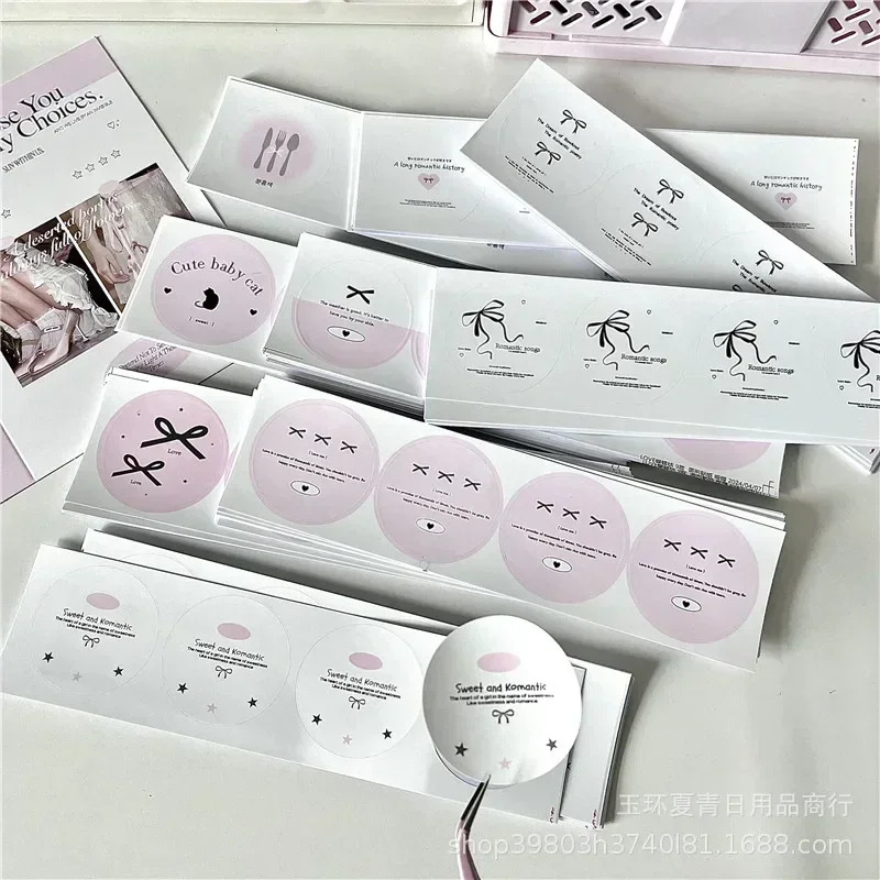 36Pcs Korean INS Ballet Ribbon Bow Round Sealing Sticker Girl 3-inch Photo Card Packing Paper Bag Gift Paper Box DIY Decor Label