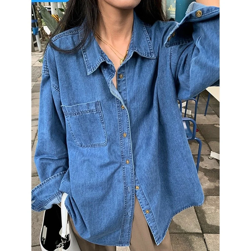 Denim Coat for Women Loose Top Casual Shirt Vintage Clothes for Women Tops Shirts Blouses