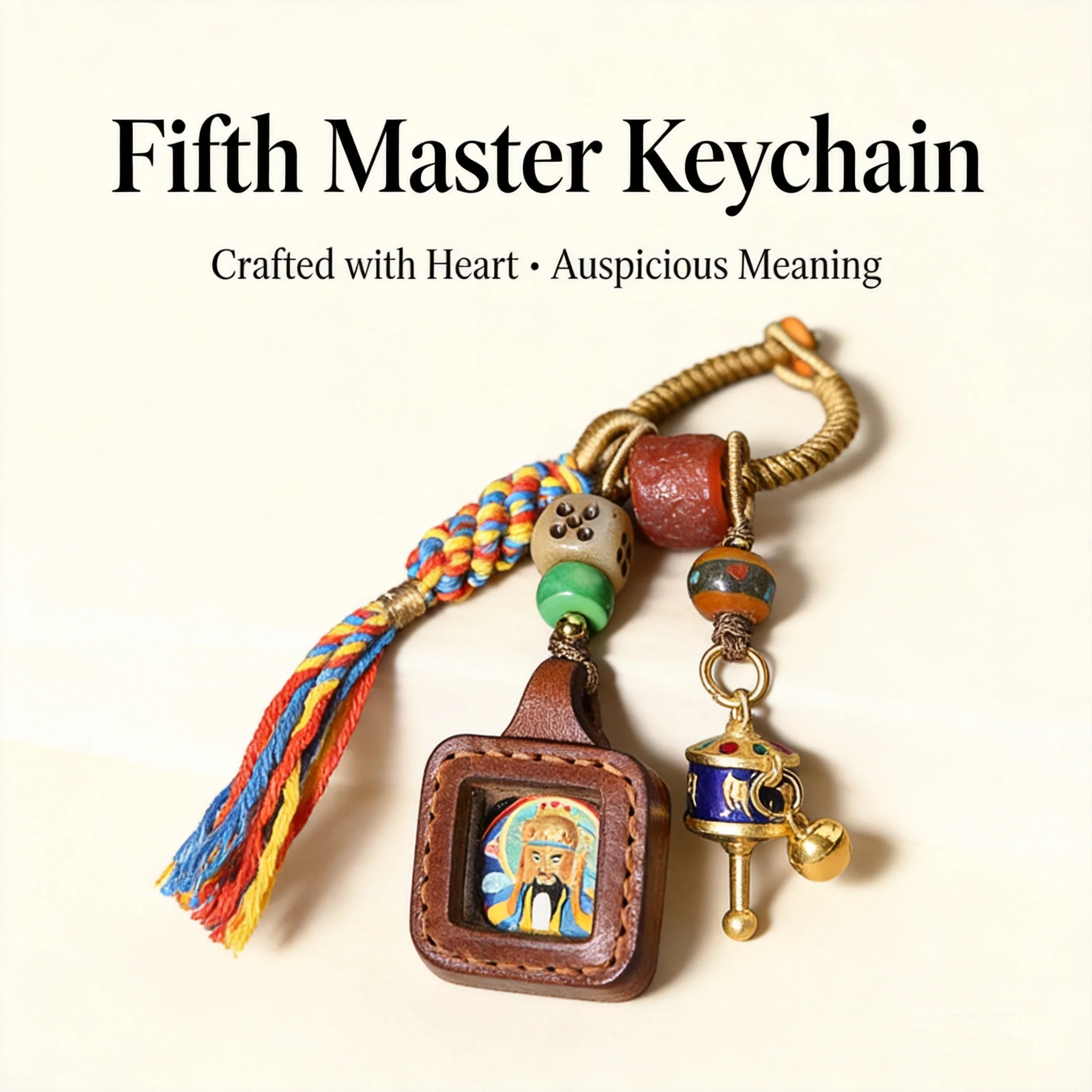 

Chinese Feng Shui Lucky Jambhala Thangka Pendant Wealth Attracting Agate Dzi Bead Keychain Phone Charm Handmade Tibetan Style
