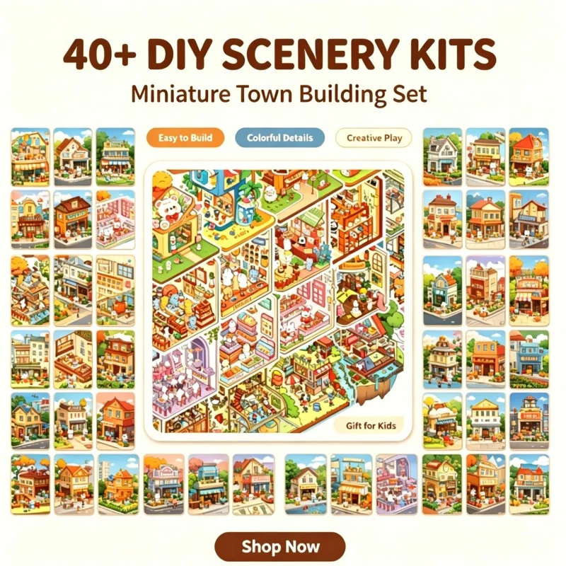 6Pcs 3D DIY Mini Scene Stickers Kawaii Animal PET Waterproof Miniature House Cafe Bakery Shop Starter Kit Craft Gift for Kids
