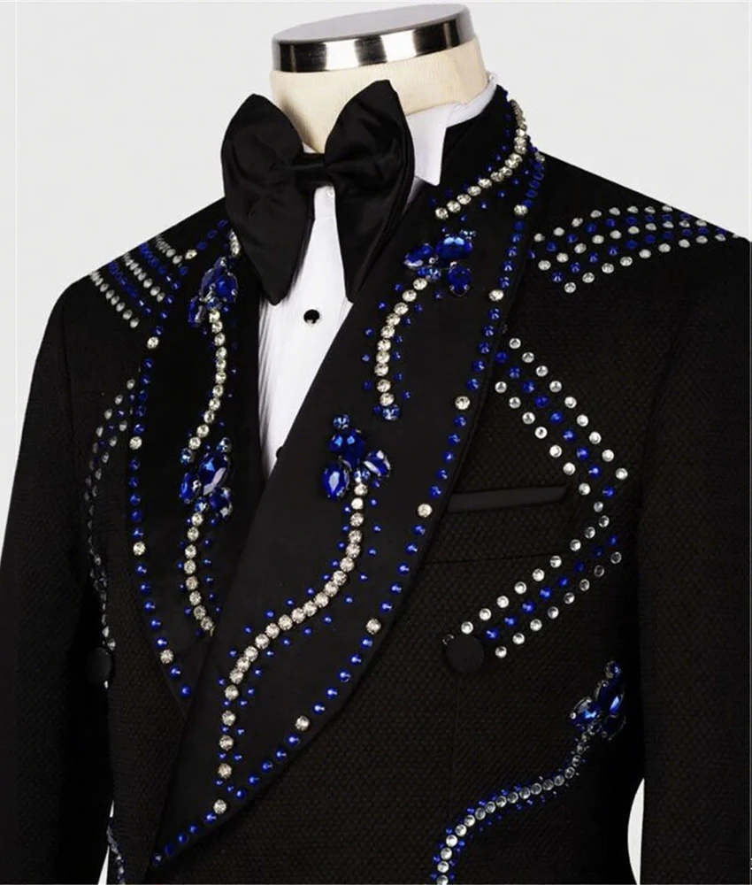 Luxury Crystal 2-piece Men's Suit Delicate Men's Stage Costume Wedding Party Dress Celebrity Gowns Special Occasion Gowns