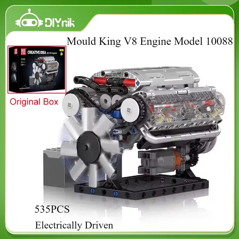 Mould King V8 Engine MOC Simulation Scale Model Kit with Battery and L Motor Electrically Driven Building Blocks Car Toy Gift