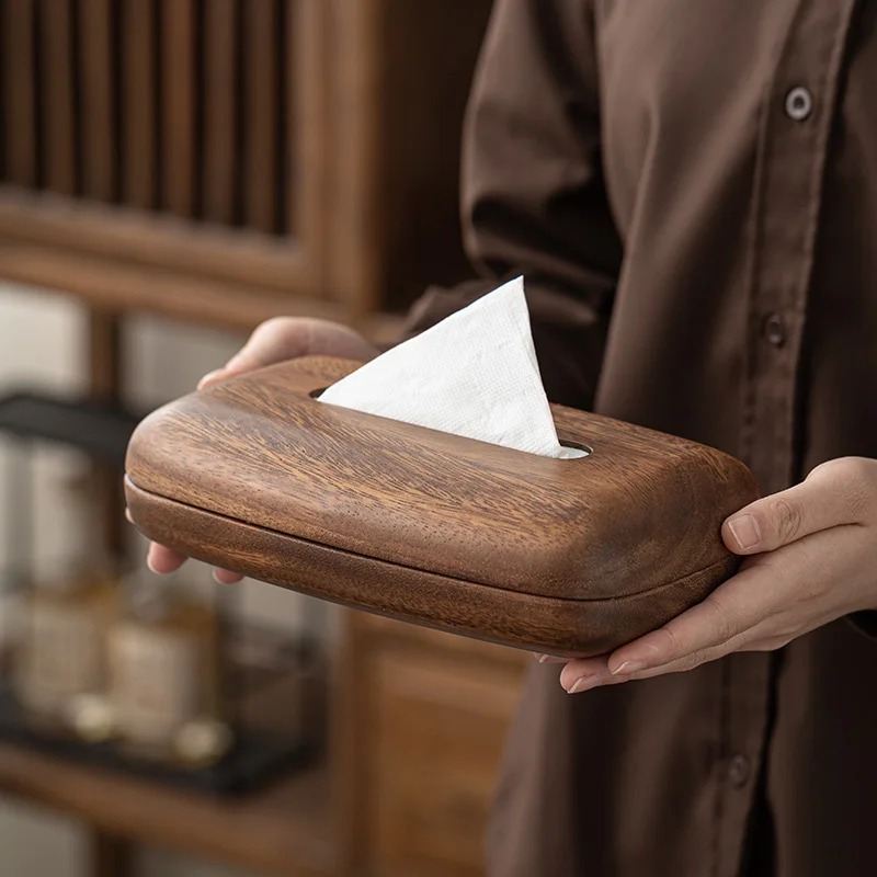 

Walnut Wood Tissue Box Commercial Hotel Restaurant Paper Drawer Desktop Square Wooden Box Household Advertising Paper Drawer