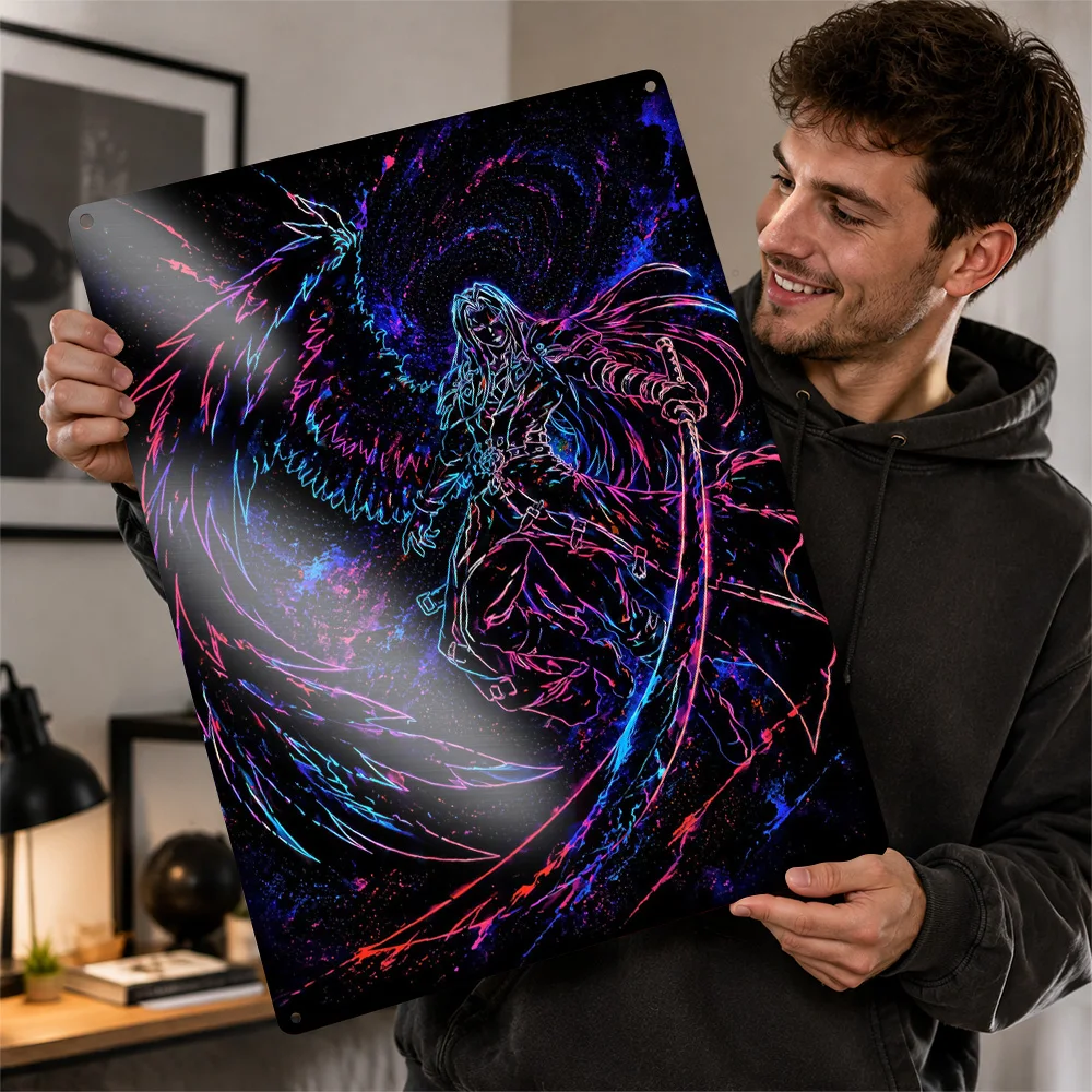 Sephiroth Neon Galaxy Art Metal Poster Perfect Gift for Fans Lovers Personalized Wall Art Metal Sign for Decoration Room House