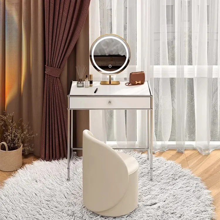 Small apartment medieval stainless steel makeup table, home computer office bedroom dressing table