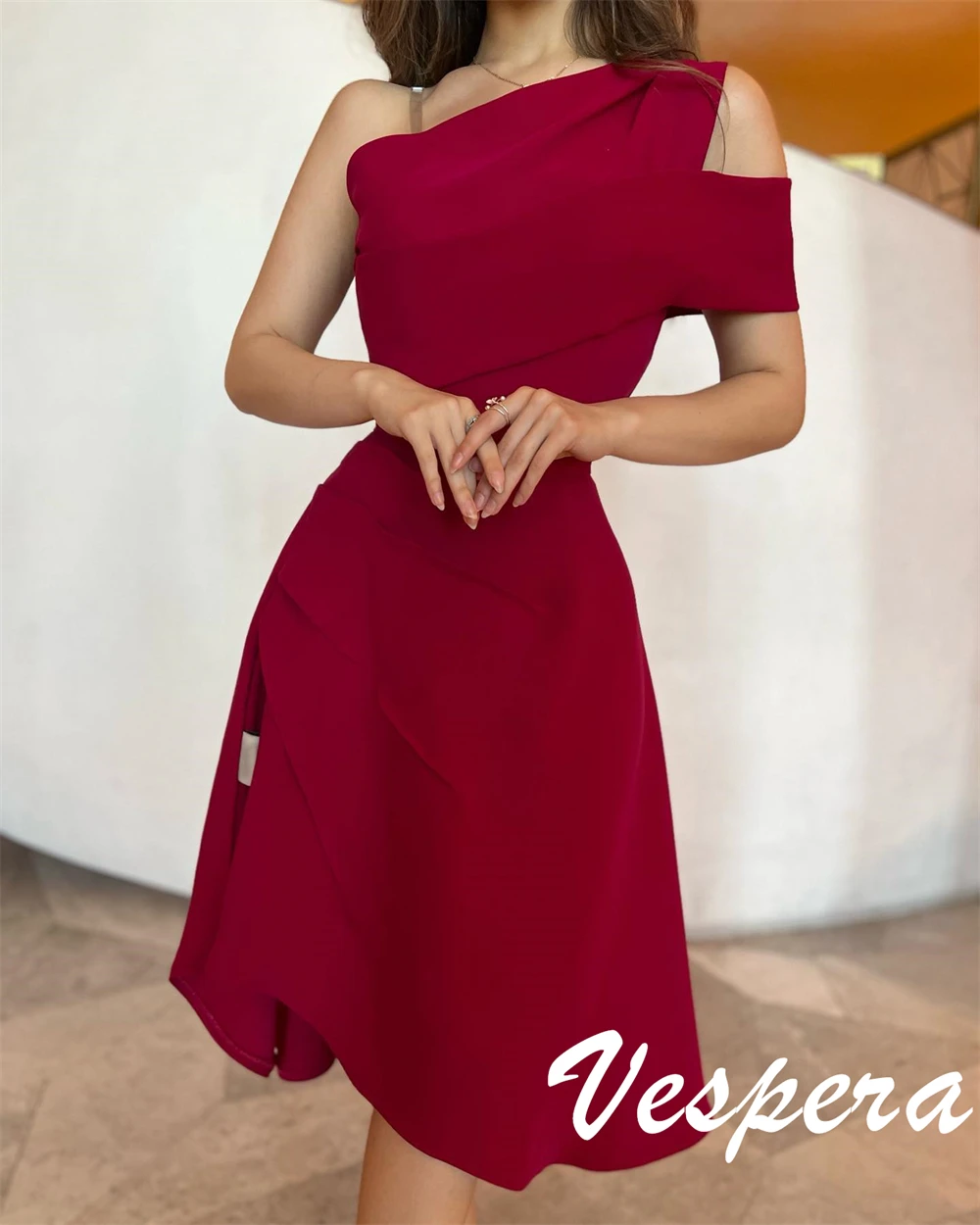 Robe de soirée en jersey bordeaux, personnalisée, asymétrique épaule dénudée, exquise, robes de soirée de tempérament, robes d'occasion spéciale