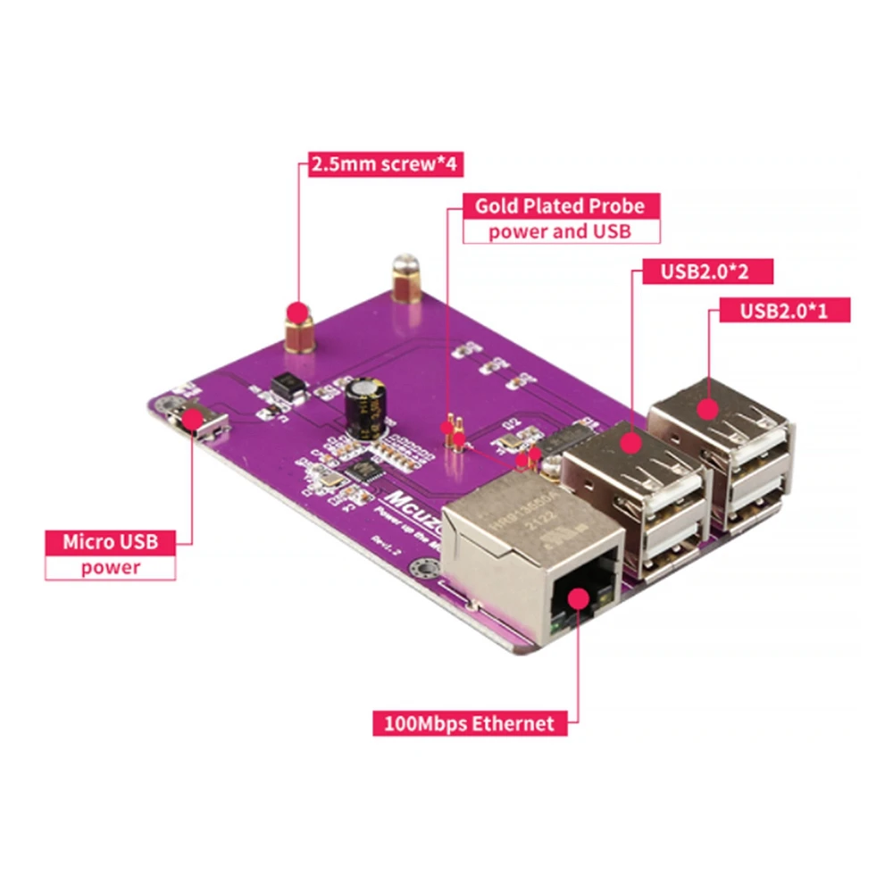 For Raspberry Pi Zero 2W to Raspberry Pi 3B Board USB HUB 100Mbps Ethernet Expansion Board with Aluminum Alloy Shell B