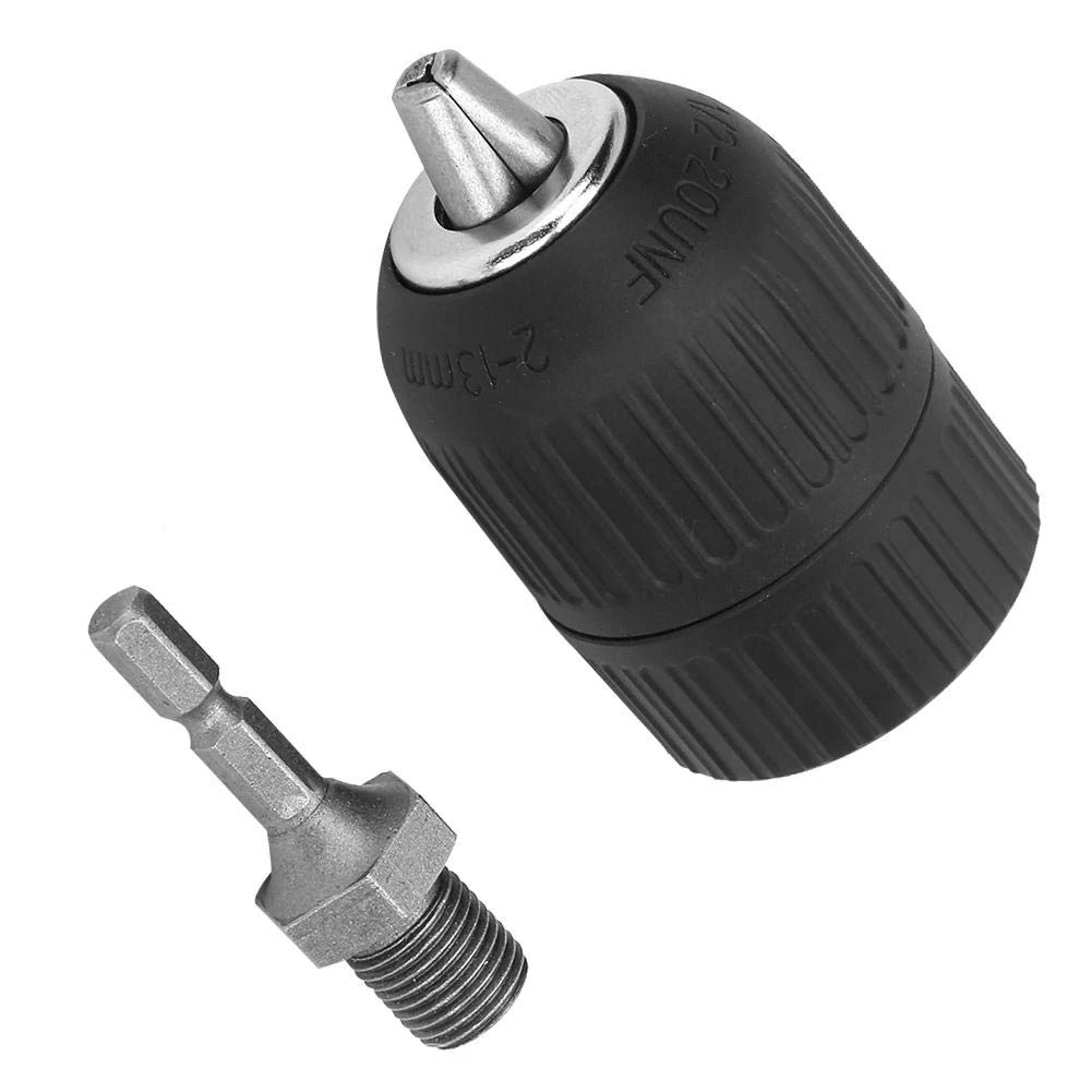 

N84R Electric Drill Chuck, 1/2-20UNF Keyless Drill Chuck, 2.0-13MM Keyless Drill Chuck Adaptor + 1/4 Hex Connecting Rod