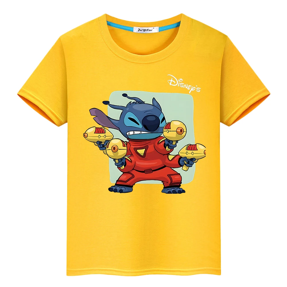 Stitch disney impressão 100% algodão t camisa para crianças menino 10 anos bonito curto casual topos anime t y2k uma peça crianças roupas meninas